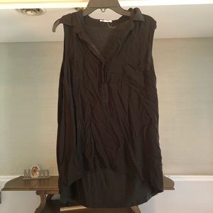 Black v neck blouse.